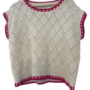 Pinch White‎ and Pink Knit Sweater color block- crochet, knit size L